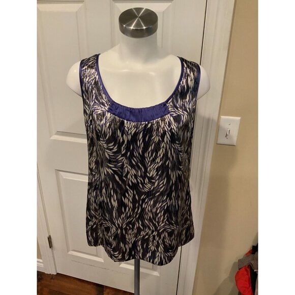 Tory Burch Blue, Silver & White Wavy Shimmering Silk Sleeveless Top, Size 8 - Picture 1 of 5